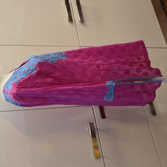 Sulu Collection Sabrina Cotton Boho Embroidered Tunic Pink & Turquoise Size 6 - Picture 4 of 9